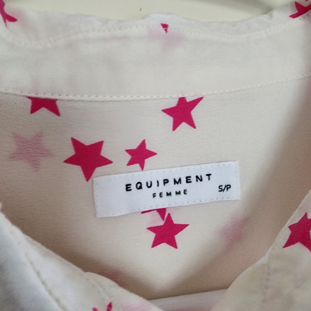 EQUIPMENT Slim Signature Silk Star Print Shirt White/Pink Size Small - Picture 13 of 13